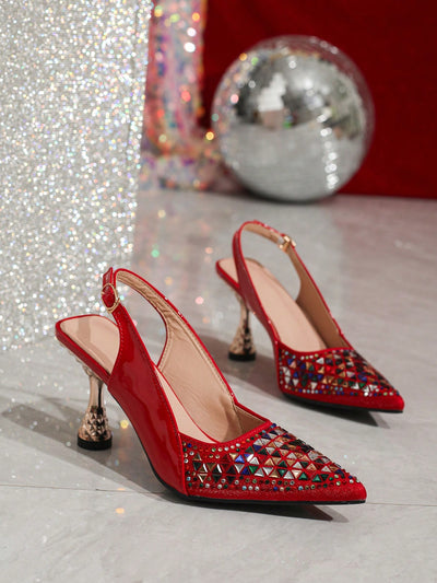 Sparkle & Elegance: Rhinestone Pointed Toe High Heel Backless Sandals for Women