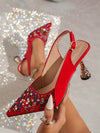 Sparkle & Elegance: Rhinestone Pointed Toe High Heel Backless Sandals for Women