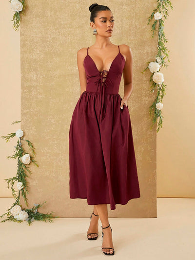 Elegant Front Tie Long Dress - Haute Couture Style for Every Occasion