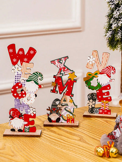 Whimsical Wooden Christmas Gnome Letter Ornaments – Charming Holiday Décor for Home and Display