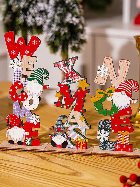 Whimsical Wooden Christmas Gnome Letter Ornaments – Charming Holiday Décor for Home and Display