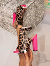 Bold & Chic: Colorful Snake Print Open Toe High Heel Ankle Boots with Buckle Closure