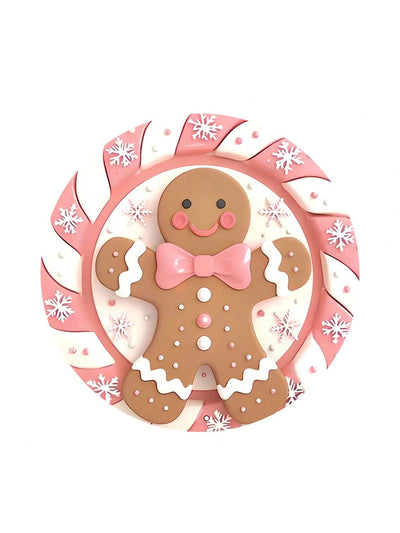 Cozy Christmas Charm: Pink Gingerbread Wooden Sign for Festive Decor