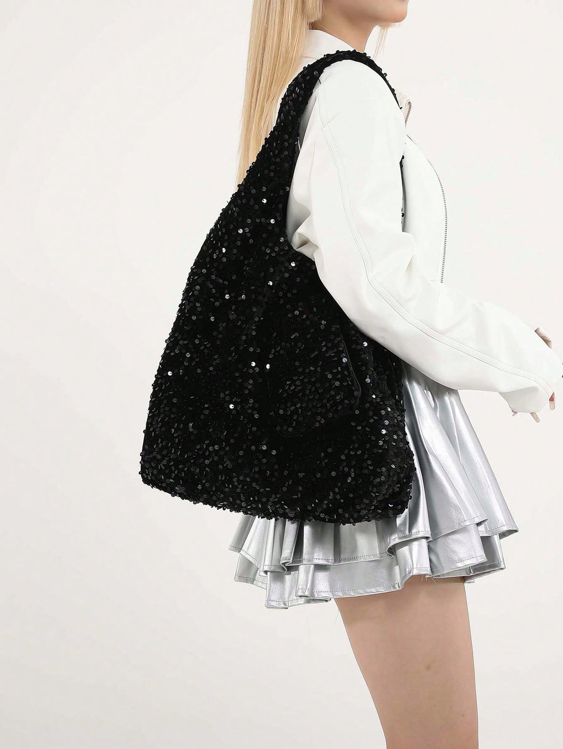 Shine bright like a diamond with this Korean-inspired bling tote that's equal parts glamorous and practical. Featuring eye-catching sequins that catch the light from every angle, this spacious shoulder bag keeps your essentials organized with a detachable pouch for smaller items. Whether you're heading to the office, jetting off on an adventure, or heading to class, this statement piece transforms everyday carrying into a fashion moment. The generous capacity means you'll never leave anything behind, while 