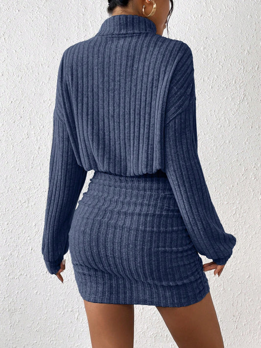 Chic Ribbed Turtleneck Midi Dress for Effortless Spring & Fall Style