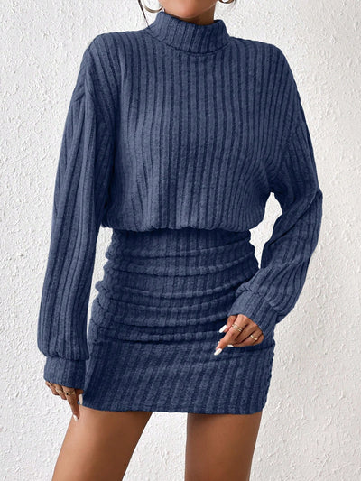 Chic Ribbed Turtleneck Midi Dress for Effortless Spring & Fall Style