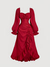 Vintage Puff Sleeve Dress with Ruffle Hem - Perfect for Halloween & Day of the Dead Celebrations