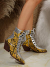 British Style Snake Print Pointed Toe Chelsea Ankle Boots