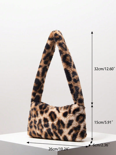 Trendy Autumn Y2K Candy Color Fluffy Satchel Bag with Leopard Print - Chic Travel Purse for Women