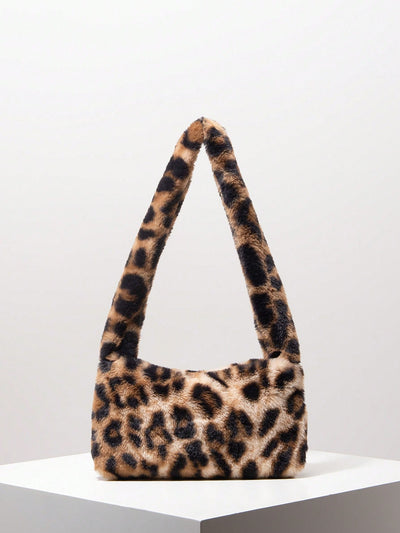 Trendy Autumn Y2K Candy Color Fluffy Satchel Bag with Leopard Print - Chic Travel Purse for Women