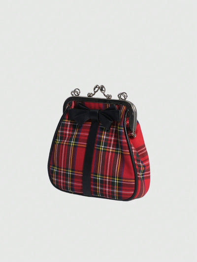 Chic Retro Plaid Handbag with Elegant Bowknot Detail