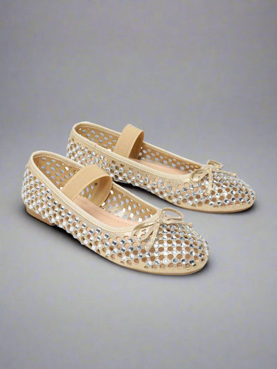 Chic & Comfy: Women's Bow-Detail Mary Jane Ballet Flats with Sparkling Upper