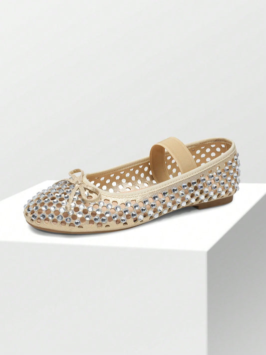 Chic & Comfy: Women's Bow-Detail Mary Jane Ballet Flats with Sparkling Upper