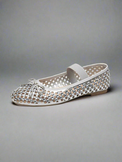 Chic & Comfy: Women's Bow-Detail Mary Jane Ballet Flats with Sparkling Upper