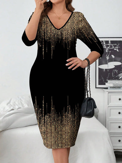 Chic Plus Size Leopard Print V-Neck Dress – Perfect for Autumn & Winter