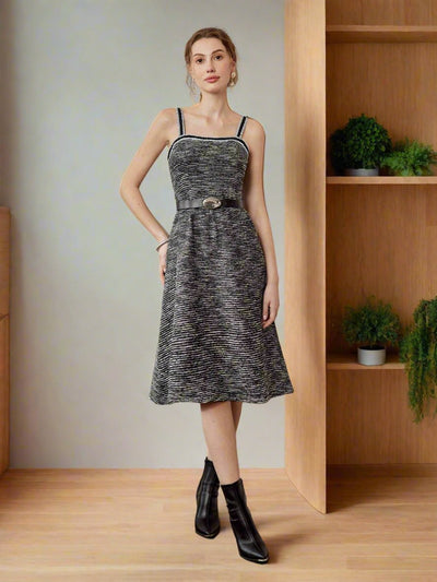 Chic and Trendy Marled Print Ringer Slip Midi Dress - Belt Not Included