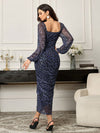 Wild Elegance: Mesh Leopard Print Ruffle Trim Long Sleeve Dress