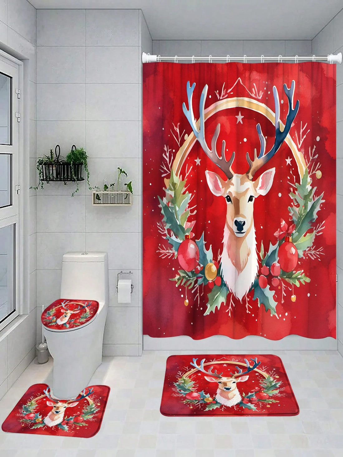 Upgrade your bathroom with our Elegant 4-Piece Bathroom Essentials Set. This functional set includes a waterproof shower curtain, non-slip mats, and a toilet lid cover for added style and comfort. Enjoy a stylish and practical bathroom with this must-have set.