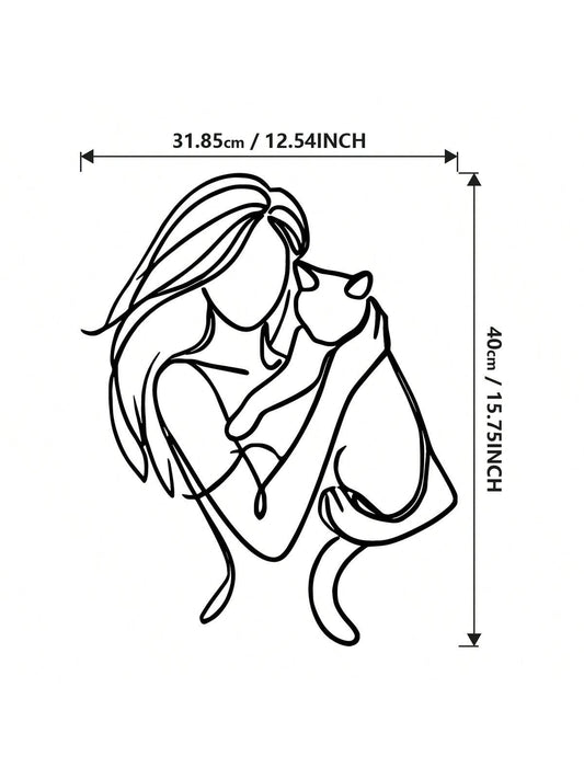 Elegant Cat & Woman Metal Wall Art: Modern Minimalist Decor for Cat Lovers