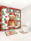 Festive Christmas Bathroom Set: Waterproof Shower Curtain, Non-Slip Rugs, and Toilet Covers with Hooks