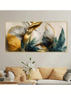 Vibrant Floral Elegance: Gold, Green & Pink Canvas Wall Art for Modern Home Décor