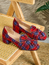 Chic Deep Red Plaid & Floral Print Ballet Flats for Autumn/Winter