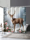 Festive Winter Wonderland: Mildew-Resistant Snowflake & Deer Shower Curtain with Hooks