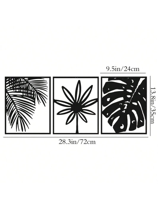 Tropical Elegance: 3-Piece Metal Wall Art Set of Modern Straight Line Drawings