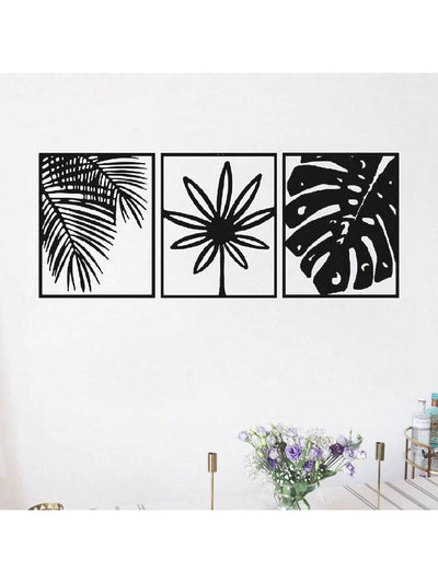 Tropical Elegance: 3-Piece Metal Wall Art Set of Modern Straight Line Drawings