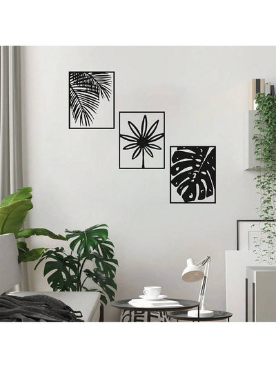 Tropical Elegance: 3-Piece Metal Wall Art Set of Modern Straight Line Drawings