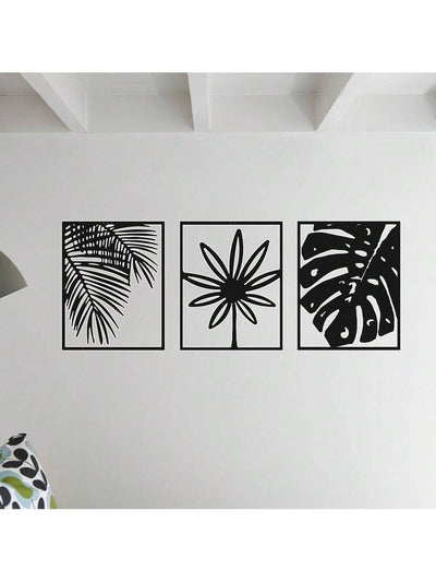 Tropical Elegance: 3-Piece Metal Wall Art Set of Modern Straight Line Drawings