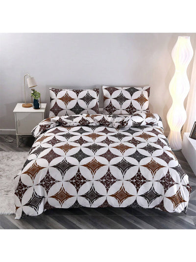 Cozy Geometric Floral Flannel Bedding Set - 3pcs Duvet Cover & Pillowcases