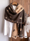 Elegant Floral & Bee Jacquard Faux Cashmere Scarf - Chic Warmth for Women