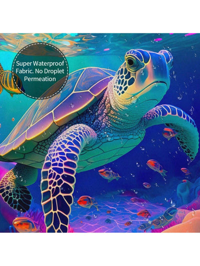 Vibrant Oceanic Adventure Shower Curtain Set – Colorful Sea Turtle Design with 12 Hooks