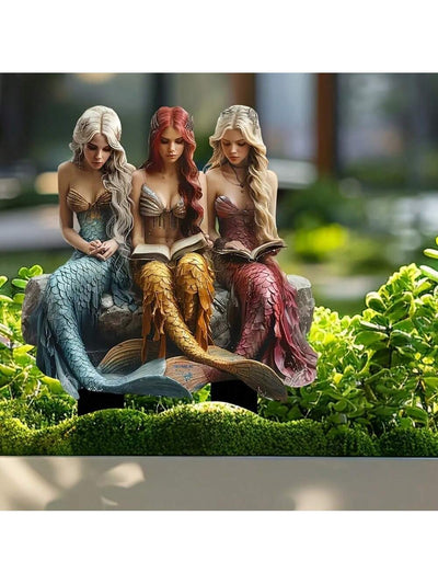 Whimsical Mermaid Trio Acrylic Garden Stakes – Beautifully Crafted Outdoor Decor for Your Patio and Planters