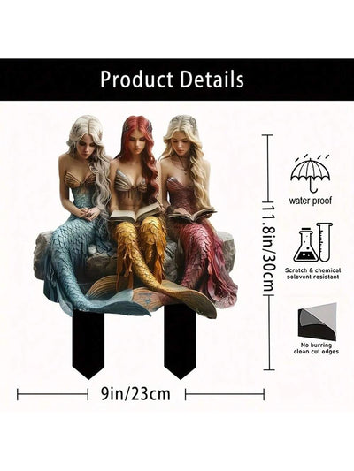 Whimsical Mermaid Trio Acrylic Garden Stakes – Beautifully Crafted Outdoor Decor for Your Patio and Planters