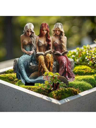 Whimsical Mermaid Trio Acrylic Garden Stakes – Beautifully Crafted Outdoor Decor for Your Patio and Planters