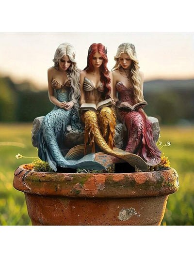 Whimsical Mermaid Trio Acrylic Garden Stakes – Beautifully Crafted Outdoor Decor for Your Patio and Planters