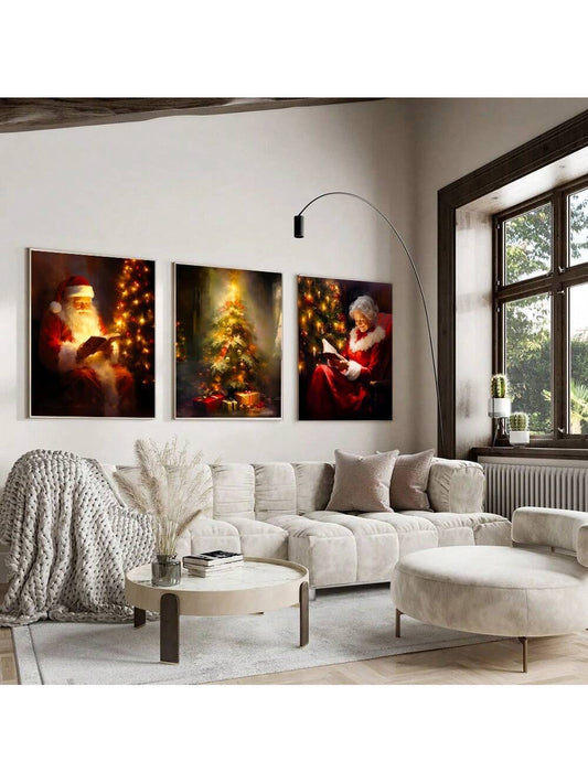 Charming Vintage Christmas Wall Art Set - Featuring Santa and Mrs. Claus