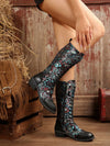 Chic Floral Embroidered Over-the-Knee Boots with Drawstring & Side Zipper