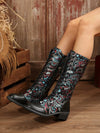 Chic Floral Embroidered Over-the-Knee Boots with Drawstring & Side Zipper