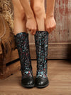 Chic Floral Embroidered Over-the-Knee Boots with Drawstring & Side Zipper