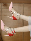 Chic Color Block High Heel Shoes with Pointed Toe and Adjustable Buckle