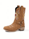 Chic Western Embroidered Cowgirl Boots for Women - Perfect for Autumn & Winter Styling