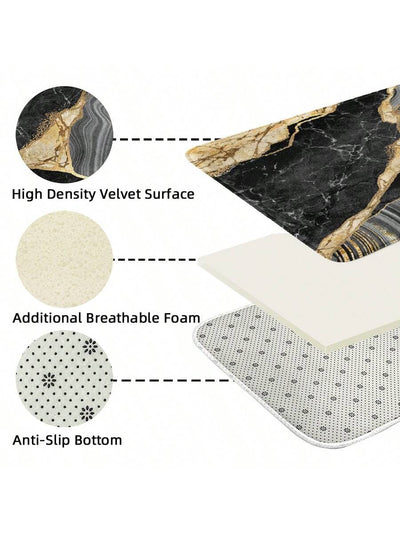 Elegant Black Marble Anti-Slip Mat: Versatile Bathroom, Kitchen, and Home Decor