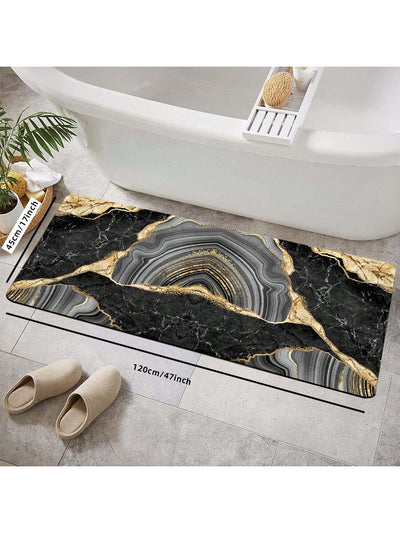 Elegant Black Marble Anti-Slip Mat: Versatile Bathroom, Kitchen, and Home Decor