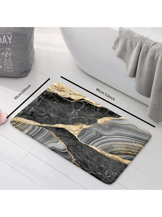 Elegant Black Marble Anti-Slip Mat: Versatile Bathroom, Kitchen, and Home Decor