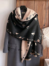 Elegant Floral & Bee Jacquard Faux Cashmere Scarf - Chic Warmth for Women