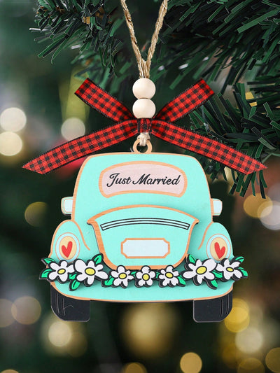 Just Married Wooden Car Decoration - Elegant Wedding Gift for Newlyweds