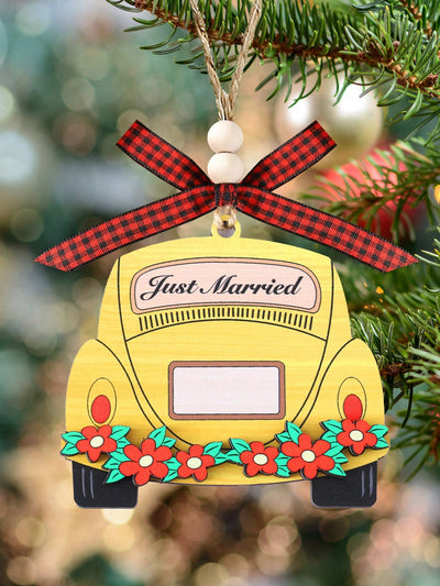 Just Married Wooden Car Decoration - Elegant Wedding Gift for Newlyweds